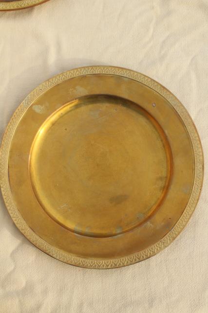 photo of vintage set of four gold charger plates, very heavy solid brass chargers #2