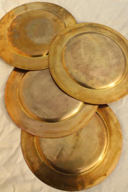 photo of vintage set of four gold charger plates, very heavy solid brass chargers #5