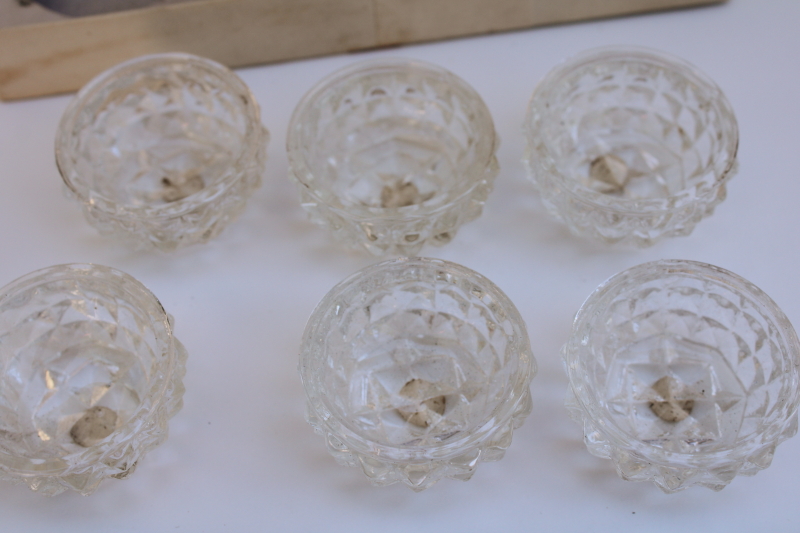 photo of vintage set pressed glass salt cellars, glass salts salt dip dishes w/ tiny plastic spoons  #4