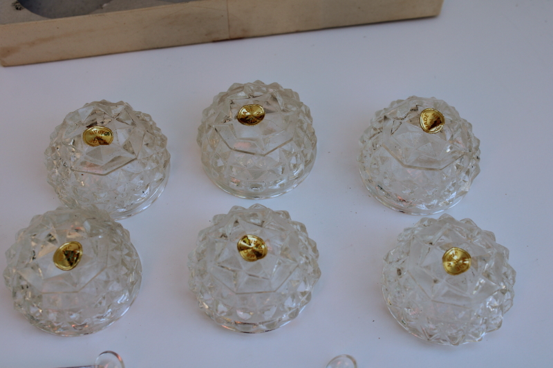 photo of vintage set pressed glass salt cellars, glass salts salt dip dishes w/ tiny plastic spoons  #5