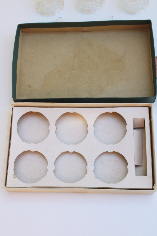 photo of vintage set pressed glass salt cellars, glass salts salt dip dishes w/ tiny plastic spoons  #6