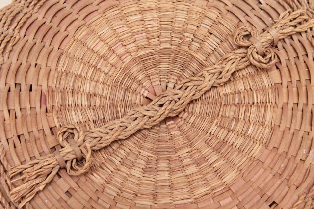 photo of vintage sewing basket, natural color twisted rope texture rush woven reed basket #6