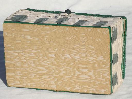 photo of vintage sewing box, 40s 50s cottage style green & white box basket #7