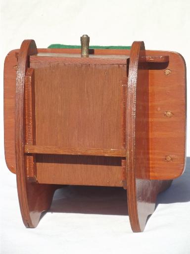 photo of vintage sewing box, wooden rocking chair pin cushion w/ thread spools rack #7