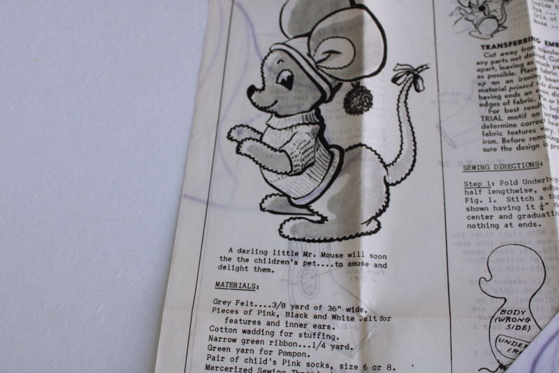 photo of vintage sewing craft pattern iron on transfer, stuffed toy cartoon mouse dream pet style #2