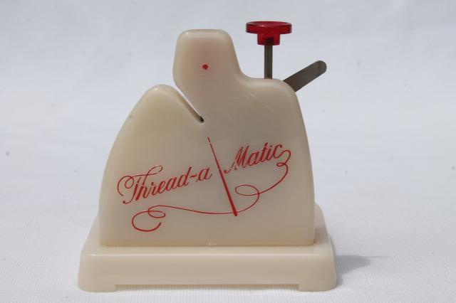 photo of vintage sewing gadget, Jewel Thread O Matic needle threader, threading tool in box #2