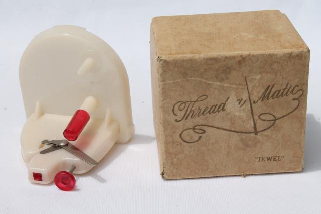 photo of vintage sewing gadget, Jewel Thread O Matic needle threader, threading tool in box #6