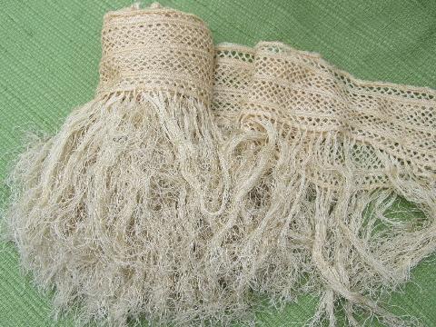 photo of vintage sewing / lampshade trim, ivory net lace w/ long silky fringe #1