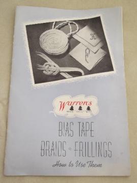 catalog photo of vintage sewing notions booklet, Warren's bias tape and frillings ideas