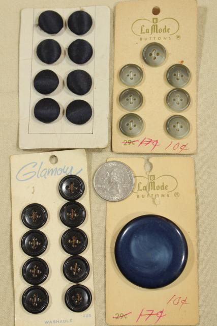 photo of vintage sewing notions, buttons on original cards in shades of grey & black #3