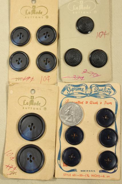 photo of vintage sewing notions, buttons on original cards in shades of grey & black #7