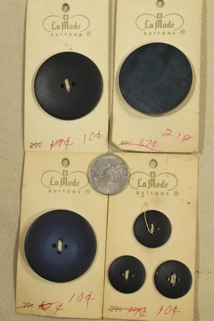 photo of vintage sewing notions, buttons on original cards in shades of grey & black #9
