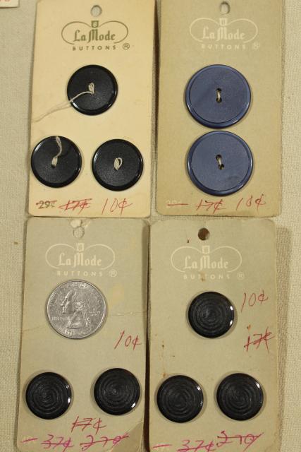 photo of vintage sewing notions, buttons on original cards in shades of grey & black #11