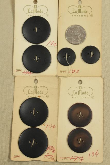 photo of vintage sewing notions, buttons on original cards in shades of grey & black #12