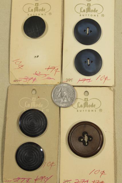 photo of vintage sewing notions, buttons on original cards in shades of grey & black #13