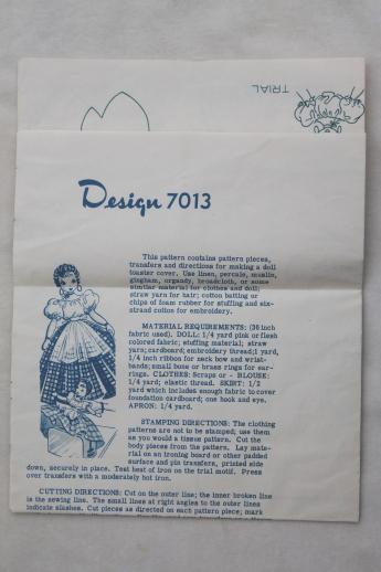 photo of vintage sewing pattern w/ embroidery transfer to make rag doll toaster cover #1