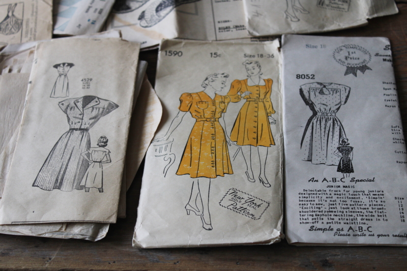photo of vintage sewing pattern lot, 1940s dresses & housedresses Superior, New York patterns etc #2