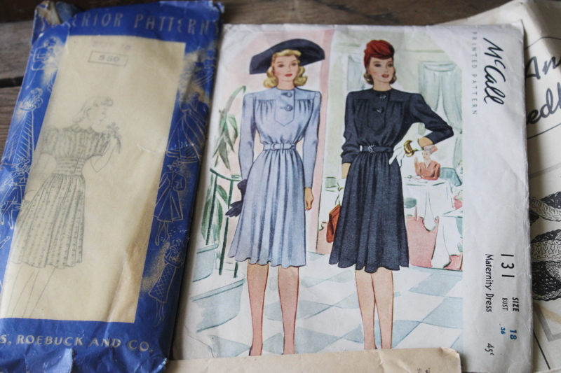 photo of vintage sewing pattern lot, 1940s dresses & housedresses Superior, New York patterns etc #4