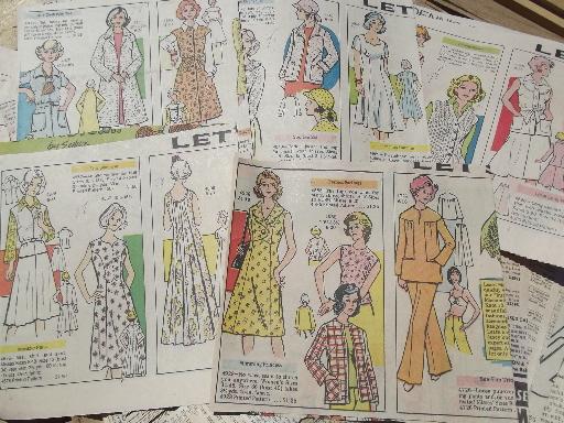 photo of vintage sewing pattern styles, huge lot old newspaper clippings w/ dress patterns #3