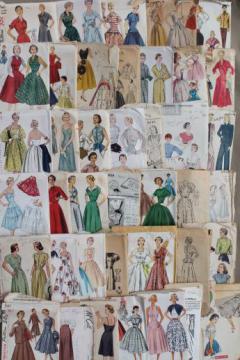 catalog photo of vintage sewing patterns lot, 1930s 40s 50s dresses, lingerie, ladies separates