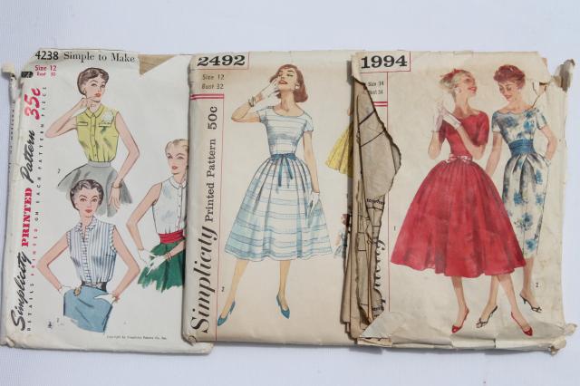 photo of vintage sewing patterns lot - 1940s 50s and early 60s dresses, skirts & tops #3