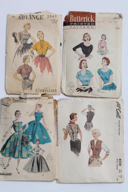 photo of vintage sewing patterns lot - 1940s 50s and early 60s dresses, skirts & tops #4