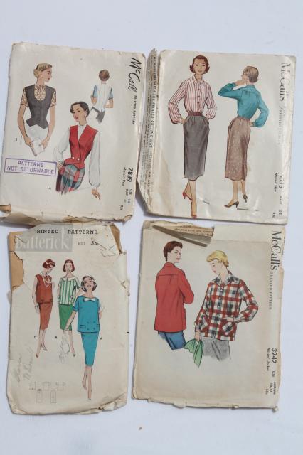 photo of vintage sewing patterns lot - 1940s 50s and early 60s dresses, skirts & tops #6