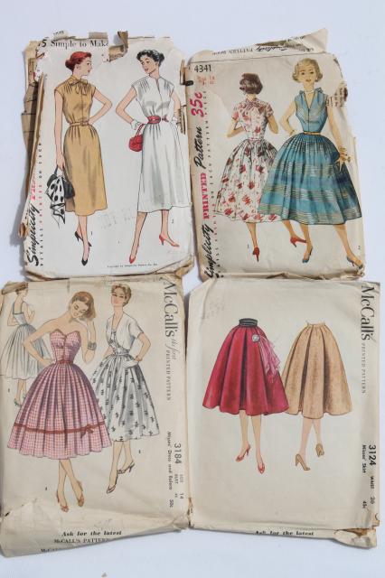 photo of vintage sewing patterns lot - 1940s 50s and early 60s dresses, skirts & tops #8