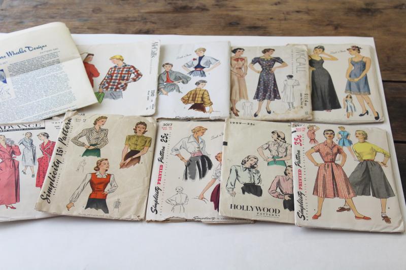 photo of vintage sewing patterns lot, 1940s 50s dresses, slip & robe, coat, jacket & hat #1