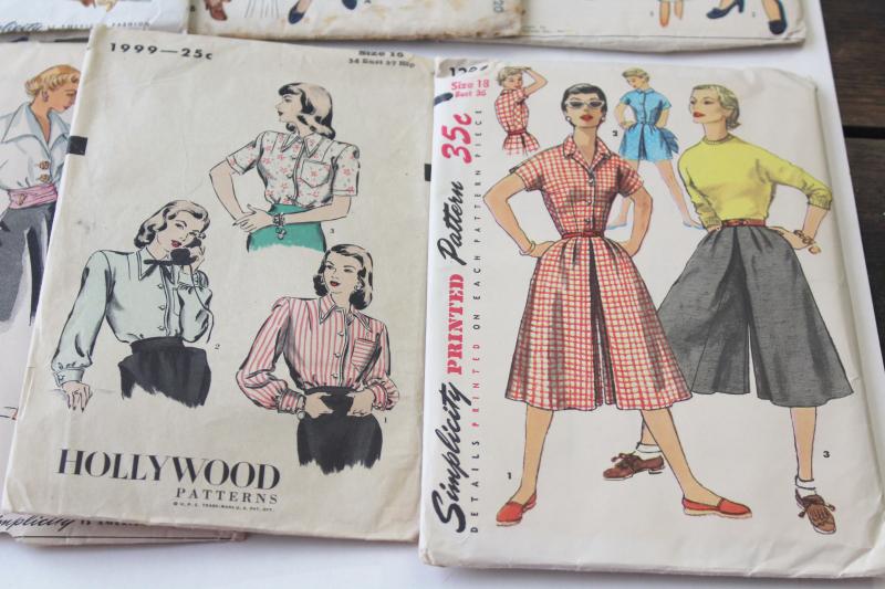 photo of vintage sewing patterns lot, 1940s 50s dresses, slip & robe, coat, jacket & hat #2