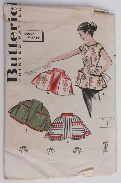 photo of vintage sewing patterns lot, 40s 50s 60s kitchen aprons, retro hostess apron styles #6