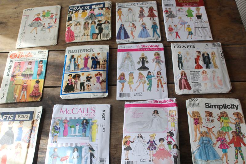 photo of vintage sewing patterns lot, 60s 70s 80s 90s fashion doll clothes for Barbie, Skipper #1