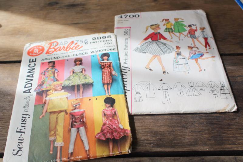 photo of vintage sewing patterns lot, 60s 70s 80s 90s fashion doll clothes for Barbie, Skipper #3