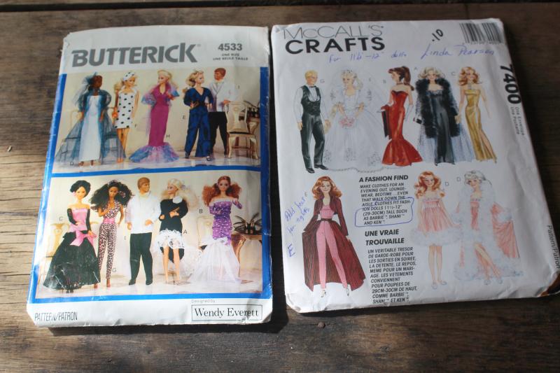 photo of vintage sewing patterns lot, 60s 70s 80s 90s fashion doll clothes for Barbie, Skipper #7