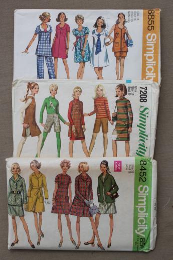 photo of vintage sewing patterns lot, 60s 70s mod dresses & mini skirt dresses, pants #3