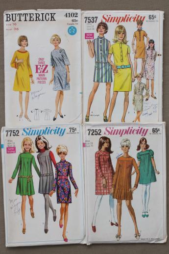 photo of vintage sewing patterns lot, 60s 70s mod dresses & mini skirt dresses, pants #4