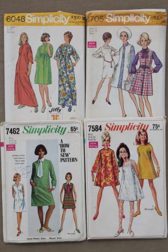 photo of vintage sewing patterns lot, 60s 70s mod dresses & mini skirt dresses, pants #5