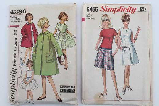 photo of vintage sewing patterns lot, 60s retro girls dresses in plus sizes 'chubbies' #2