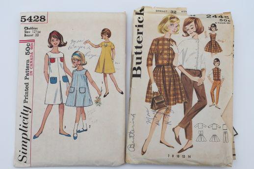 photo of vintage sewing patterns lot, 60s retro girls dresses in plus sizes 'chubbies' #3