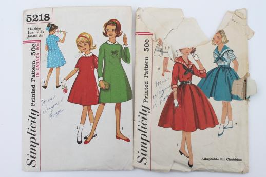 photo of vintage sewing patterns lot, 60s retro girls dresses in plus sizes 'chubbies' #5