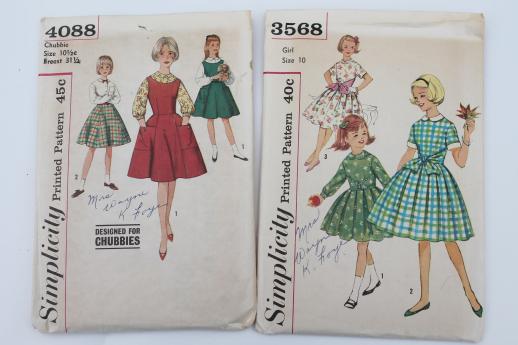 photo of vintage sewing patterns lot, 60s retro girls dresses in plus sizes 'chubbies' #6