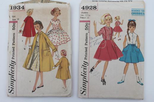 photo of vintage sewing patterns lot, 60s retro girls dresses in plus sizes 'chubbies' #7