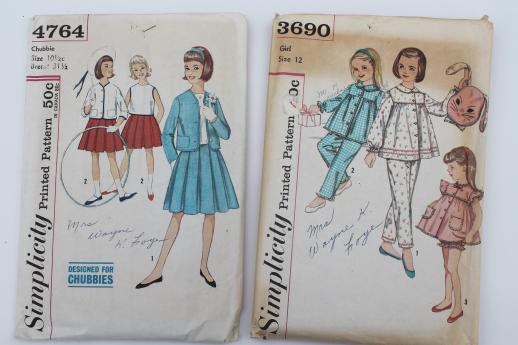 photo of vintage sewing patterns lot, 60s retro girls dresses in plus sizes 'chubbies' #8