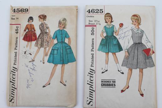 photo of vintage sewing patterns lot, 60s retro girls dresses in plus sizes 'chubbies' #11