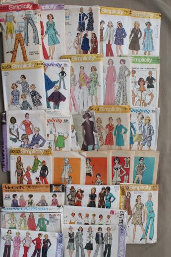 photo of vintage sewing patterns lot, 70s retro fashions in plus sizes, pantsuits & dresses #1