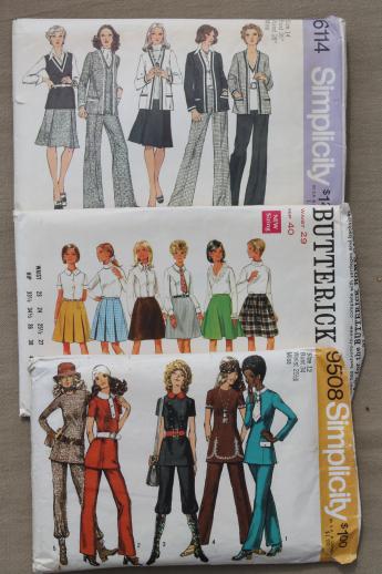 photo of vintage sewing patterns lot, 70s retro fashions in plus sizes, pantsuits & dresses #3