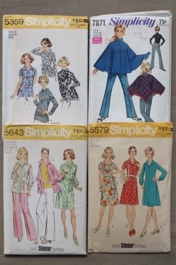 photo of vintage sewing patterns lot, 70s retro fashions in plus sizes, pantsuits & dresses #7