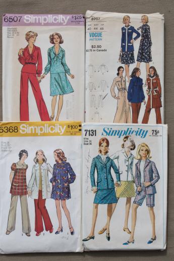 photo of vintage sewing patterns lot, 70s retro fashions in plus sizes, pantsuits & dresses #8