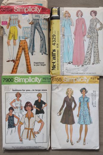 photo of vintage sewing patterns lot, 70s retro fashions in plus sizes, pantsuits & dresses #9