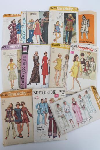 photo of vintage sewing patterns lot, 70s retro granny dresses, prairie dress styles, boho tops #1